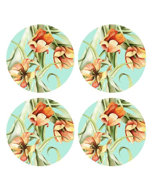 4 Sets de table Tulipes ronds multicolores - D.40 cm