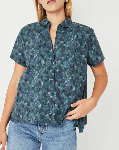 Chemise Elodie imprimée bleu marine/vert
