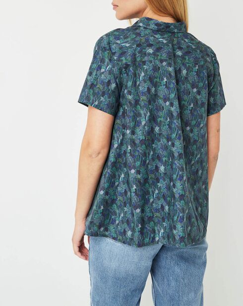Chemise Elodie imprimée bleu marine/vert