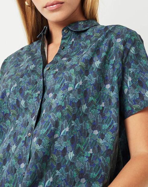 Chemise Elodie imprimée bleu marine/vert