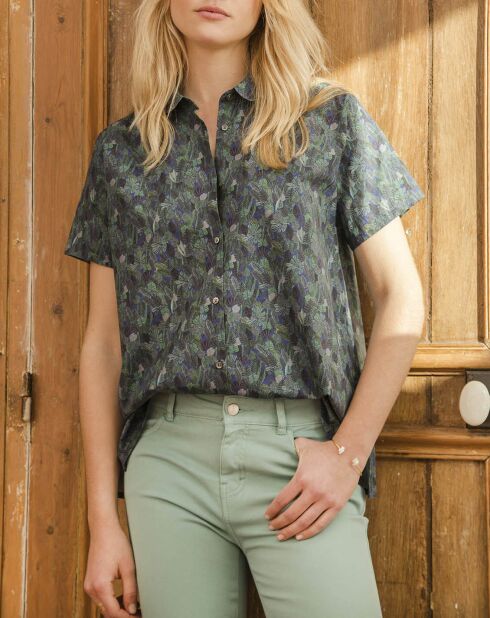 Chemise Elodie imprimée bleu marine/vert