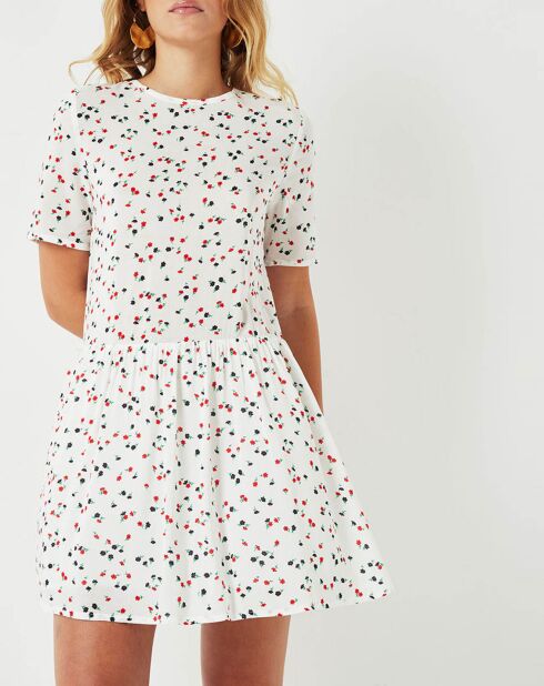 Robe Ema fleurie crème/bleu marine/rouge