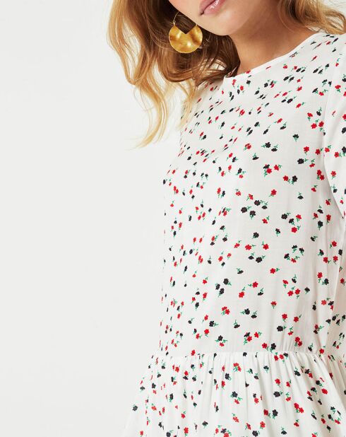 Robe Ema fleurie crème/bleu marine/rouge