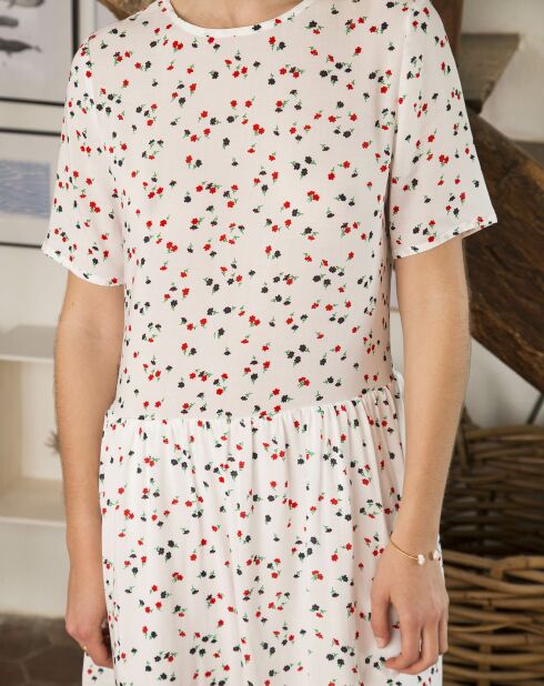 Robe Ema fleurie crème/bleu marine/rouge