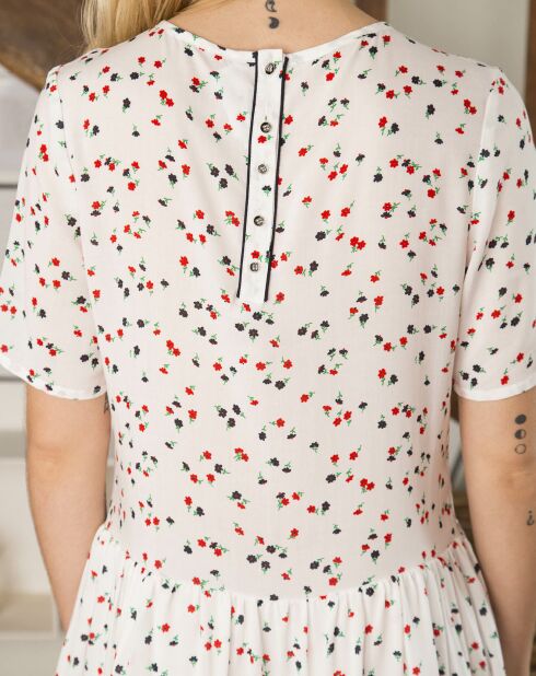Robe Ema fleurie crème/bleu marine/rouge