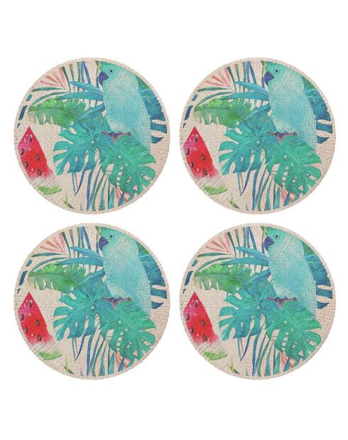 4 Sets de table Perroquet et pastèque multicolores - D.40 cm