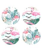 4 runde Tischsets mit tropischen Flamingos, 1 Stück, mehrfarbig, D.40 cm