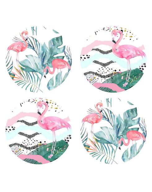 4 runde Tischsets mit tropischen Flamingos, 1 Stück, mehrfarbig, D.40 cm