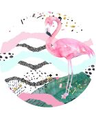 4 runde Tischsets mit tropischen Flamingos, 1 Stück, mehrfarbig, D.40 cm