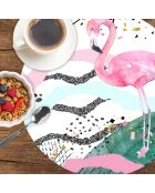 4 runde Tischsets mit tropischen Flamingos, 1 Stück, mehrfarbig, D.40 cm