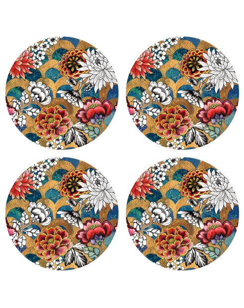 4 manteles individuales redondos deluxe multicolores - D.40 cm