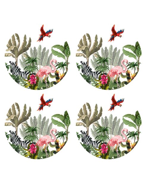 4 Sets de table ensemble animaux de la jungle dans un motif ronds multicolores - D.40 cm