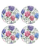 4 manteles individuales redondos de hortensias multicolores - D.40 cm