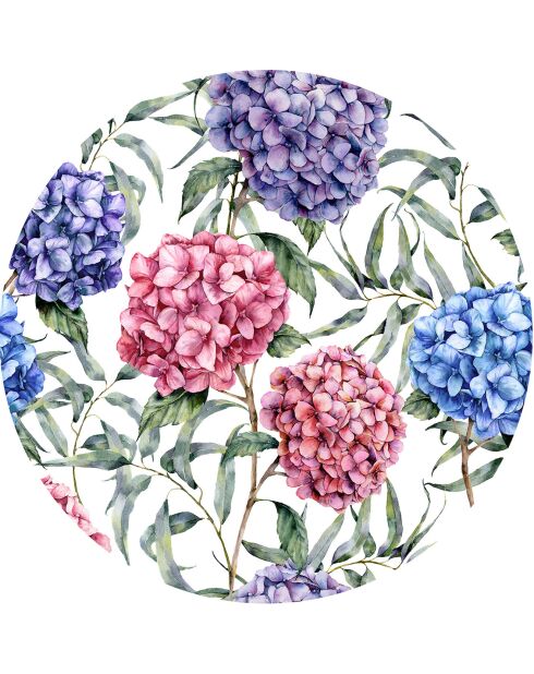 4 manteles individuales redondos de hortensias multicolores - D.40 cm