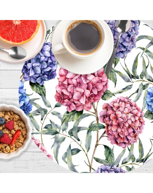 4 manteles individuales redondos de hortensias multicolores - D.40 cm