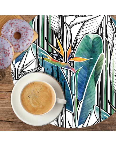 4 manteles individuales redondos Fleur de Paradis multicolores - D.40 cm