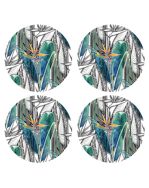 4 manteles individuales redondos Fleur de Paradis multicolores - D.40 cm