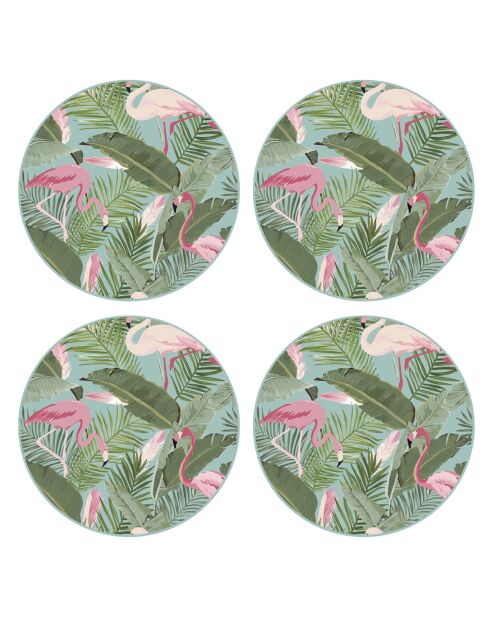 4 Sets de table ronds flamants roses tropicaux 2 multicolores - D.40 cm