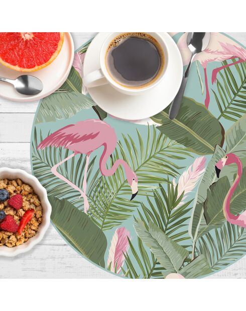 4 Sets de table ronds flamants roses tropicaux 2 multicolores - D.40 cm