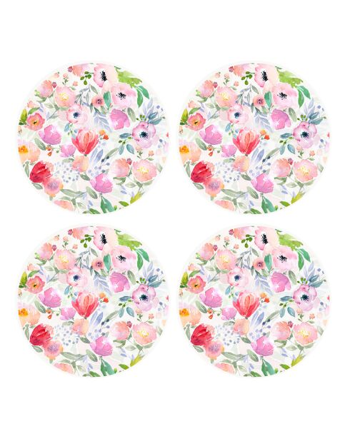 4 manteles individuales redondos Bonheur multicolores - D.40 cm