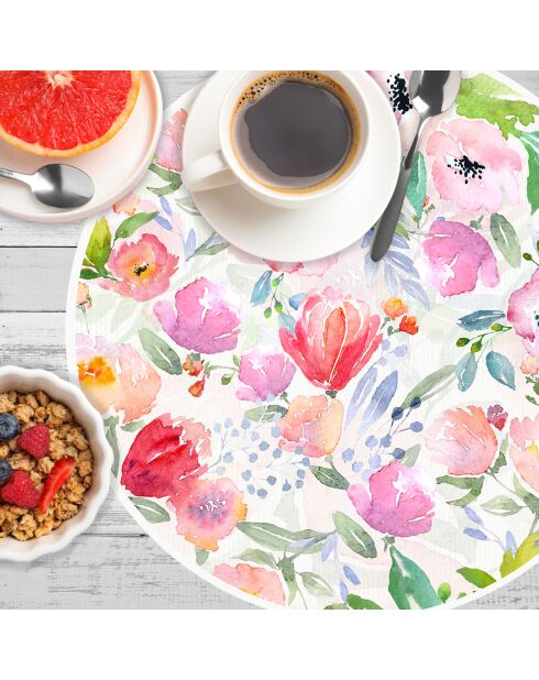 4 manteles individuales redondos Bonheur multicolores - D.40 cm