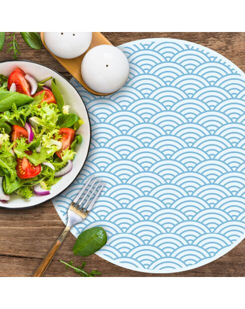 4 runde Tischsets Japanese Waves 2 blau - D.40 cm