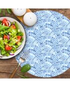 4 tovagliette rotonde in mosaico blu con onde - D.40 cm
