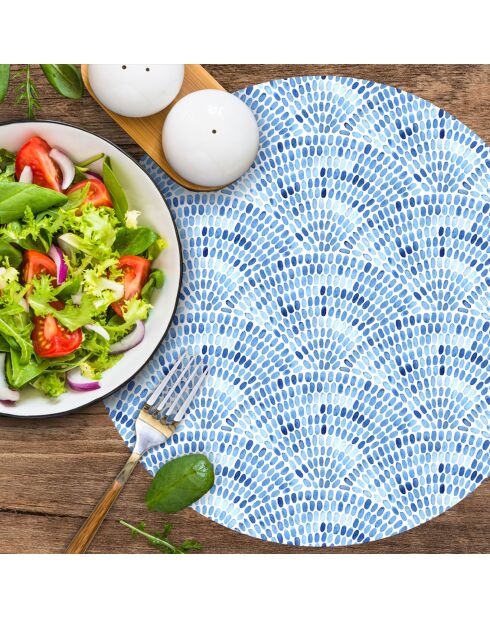 4 tovagliette rotonde in mosaico blu con onde - D.40 cm