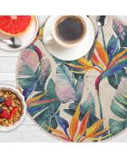 4 Sets de table ronds en osier fleur de paradis multicolores - D.40 cm