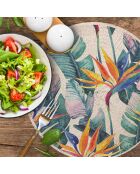 4 Sets de table ronds en osier fleur de paradis multicolores - D.40 cm