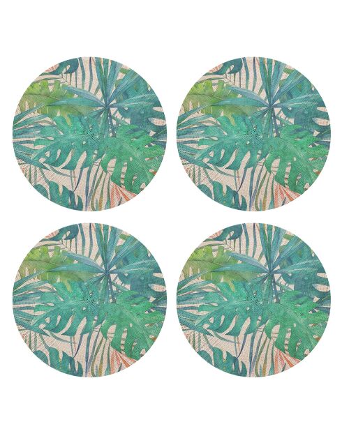 4 Sets de table ronds en osier de la jungle multicolores - D.40 cm