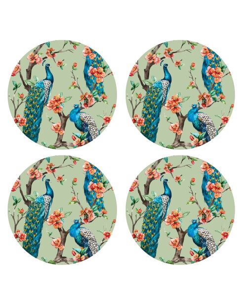 4 Sets de table Peacock 5 multicolores - D.40 cm