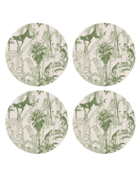4 tovagliette rotonde a forma di scimpanzé verde - D.40 cm