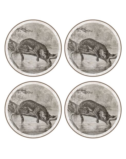4 Sets de table ronds léopard sur rivière multicolores - D.40 cm