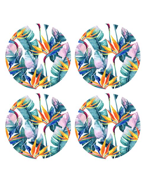 4 Sets de table ronds Fleur de paradis multicolores - D.40 cm
