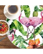 4 Sets de table ronds flamants tropicaux 3 multicolores - D.40 cm