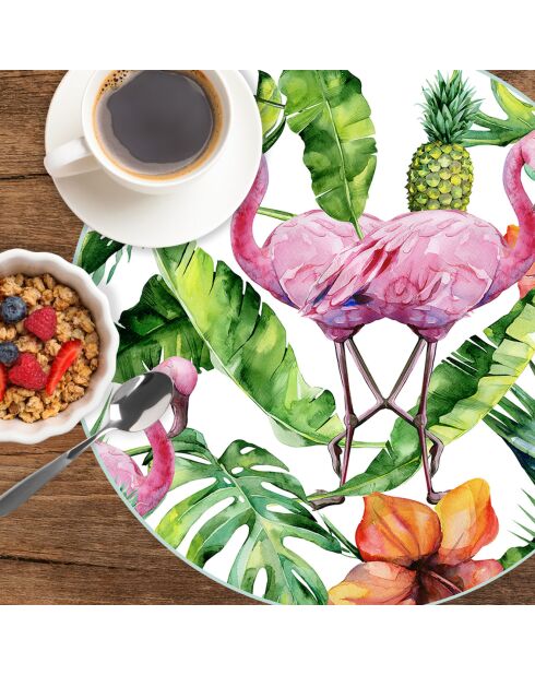 4 Sets de table ronds flamants tropicaux 3 multicolores - D.40 cm
