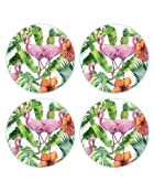 4 Sets de table ronds flamants tropicaux 3 multicolores - D.40 cm