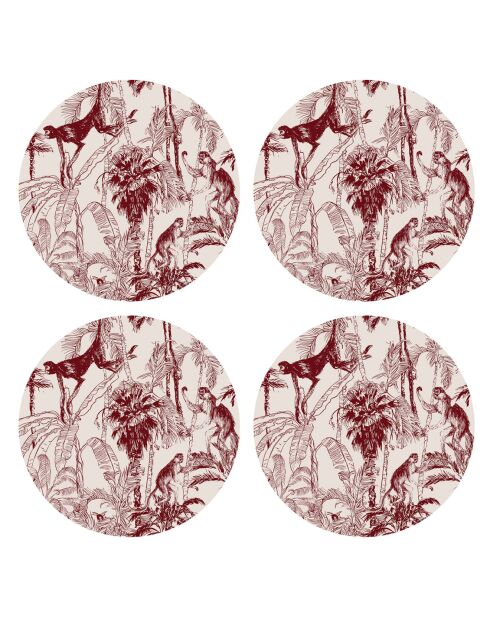4 runde rote Schimpansen-Tischsets - D.40 cm