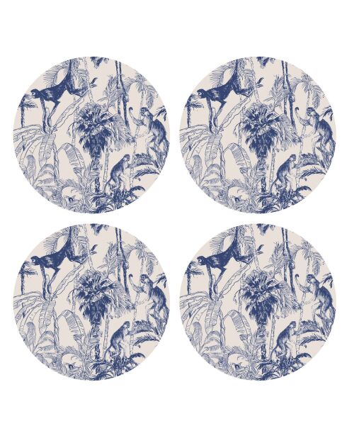 4 ronde blauwe placemats voor chimpansees - D.40 cm