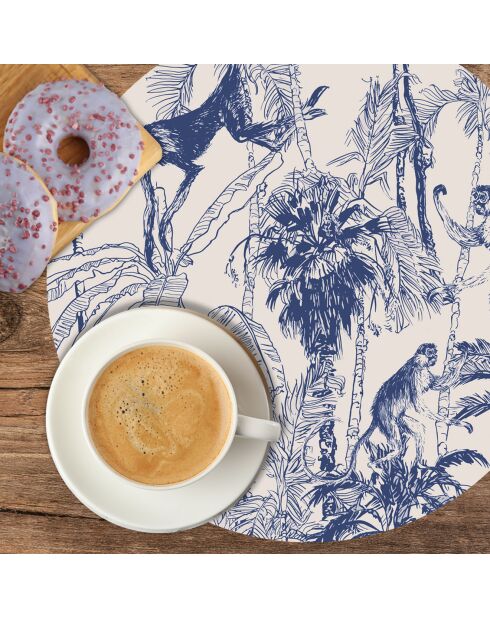 4 ronde blauwe placemats voor chimpansees - D.40 cm