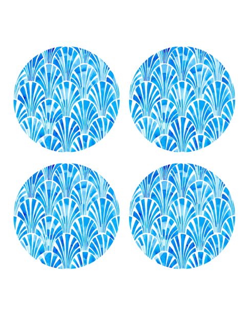 4 tovagliette rotonde art-deco blu - D.40 cm