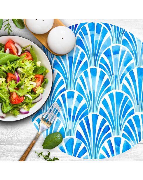 4 tovagliette rotonde art-deco blu - D.40 cm