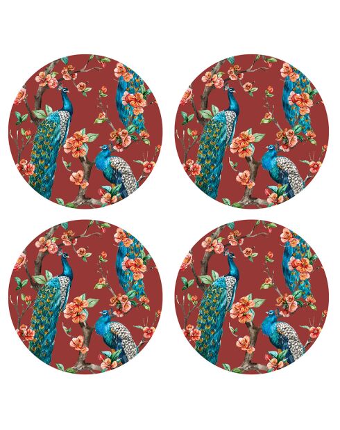 4 tovagliette rotonde a forma di pavone 6 multicolori - D.40 cm