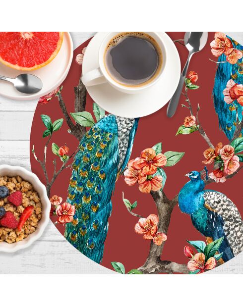 4 tovagliette rotonde a forma di pavone 6 multicolori - D.40 cm