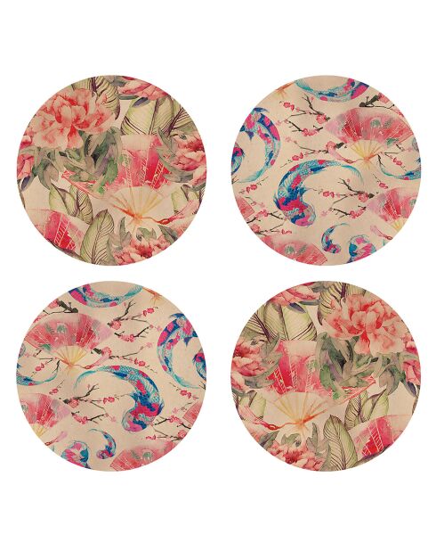 4 Sets de table ronds Motifs japonais multicolores - D.40 cm