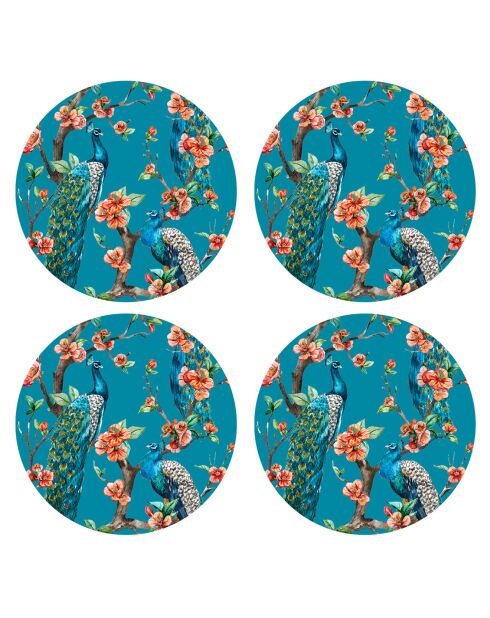 4 veelkleurige placemats van Peacock 4 - D.40 cm