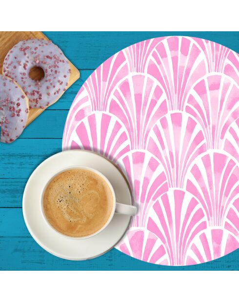 4 Sets de table ronds art-deco roses - D.40 cm