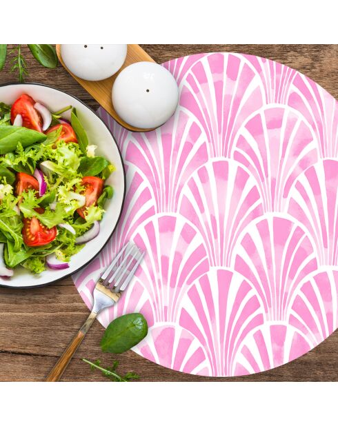 4 Sets de table ronds art-deco roses - D.40 cm