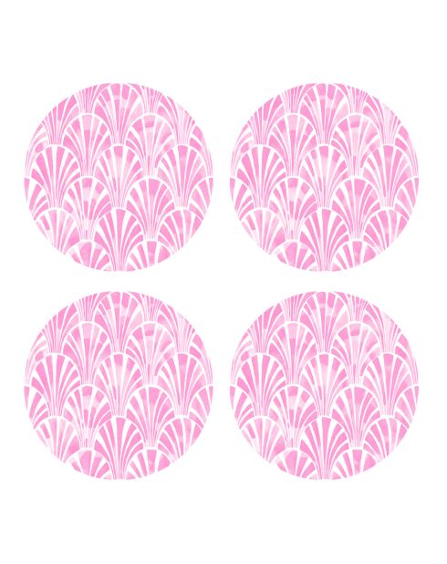 4 Sets de table ronds art-deco roses - D.40 cm